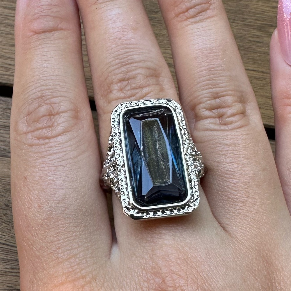 Large Rectangle Cut Vintage Silver plated Ring